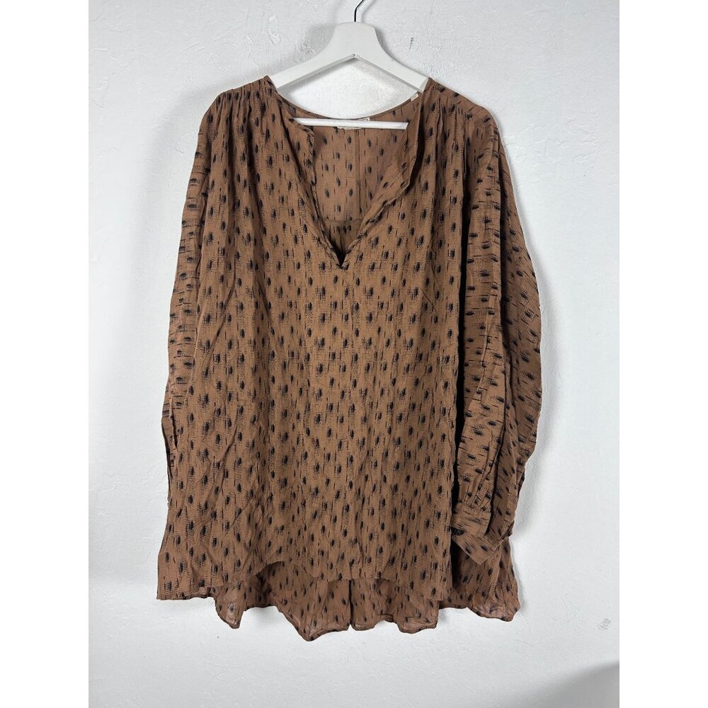 Basile Womens Brown Abstract Print Boho Tunic Top Size 44 Long Sleeves Italy